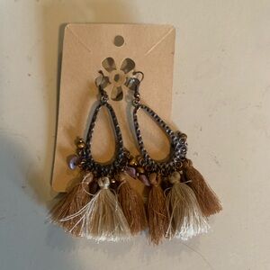 Bohemian Tassel Earrings in Brown and Cream